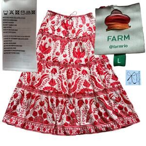 Farm Rio 100% Cotton Jungle Flow Tiered Maxi Skirt Sz L